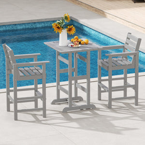Patio HDPE Adirondack Bar Chairs Set of 2 with Wide Armrests-Gray view 3