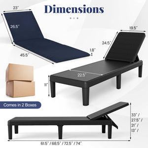 Patio Lounge Chair 3-Position Adjustable Backrest and Cushion-Blue view 3