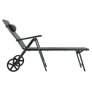 Patio Lounge Chair with Wheels Neck Pillow Aluminum Frame Adjustable-Gray view 8