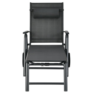 Patio Lounge Chair with Wheels Neck Pillow Aluminum Frame Adjustable-Gray view 9