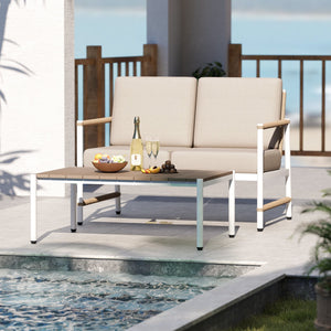 Patio Loveseat Sofa with Coffee Table Set with Thick Cushions view 2