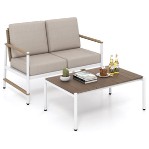 Patio Loveseat Sofa with Coffee Table Set with Thick Cushions view 3