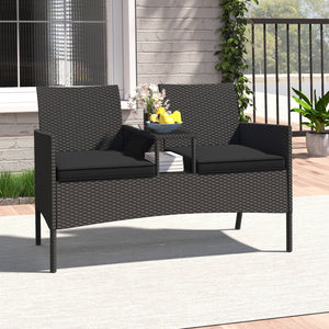 Patio Loveseat with Built-in Table for Backyard Porch-Black view 3