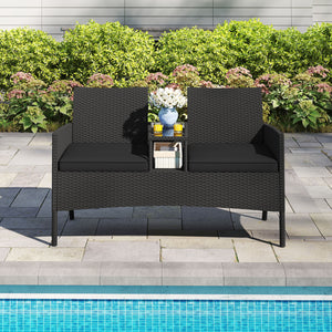 Patio Loveseat with Built-in Table for Backyard Porch-Black view 6