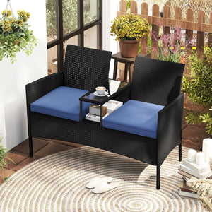 Patio Loveseat with Built-in Table for Backyard Porch-Navy view 2