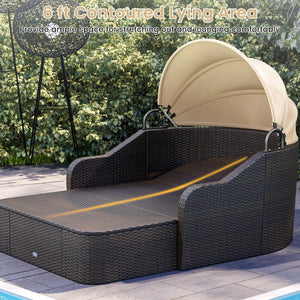 Patio PE Rattan Daybed with Retractable Canopy and Soft Cushions-Beige view 5