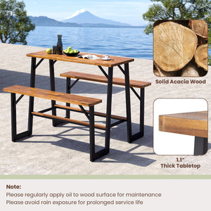Patio Picnic Table Bench Set with Acacia Wood Tabletop and Benchtop view 8
