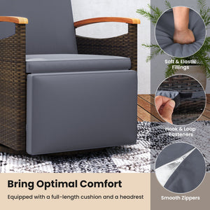 Patio Rattan 360° Swivel Recliner Chair with Adjustable Backrest and Footrest-Gray view 9