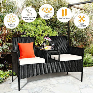 Wicker Patio Conversation Furniture Set with Removable Cushions and Table-White view 3