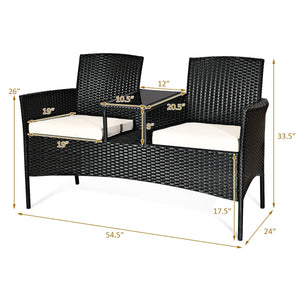 Wicker Patio Conversation Furniture Set with Removable Cushions and Table-White view 4