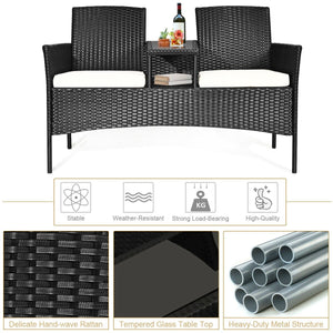 Wicker Patio Conversation Furniture Set with Removable Cushions and Table-White view 5