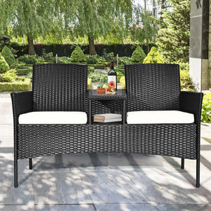 Wicker Patio Conversation Furniture Set with Removable Cushions and Table-White view 6