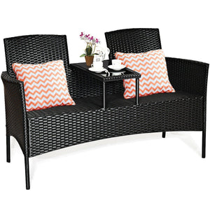 Wicker Patio Conversation Furniture Set with Removable Cushions and Table-White view 8