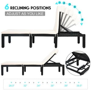 Patio Rattan Cushioned Height Adjustable Lounge Chair-White view 5