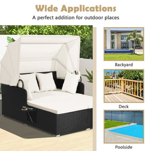 Patio Rattan Daybed with Retractable Canopy and Side Tables-Off White view 9