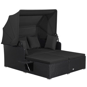Patio Rattan Daybed with Retractable Canopy and Side Tables-Black view 4