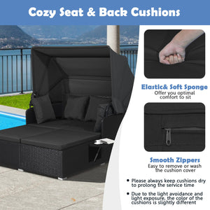 Patio Rattan Daybed with Retractable Canopy and Side Tables-Black view 7