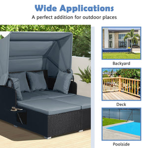 Patio Rattan Daybed with Retractable Canopy and Side Tables-Gray view 8