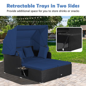 Patio Rattan Daybed with Retractable Canopy and Side Tables-Navy view 8