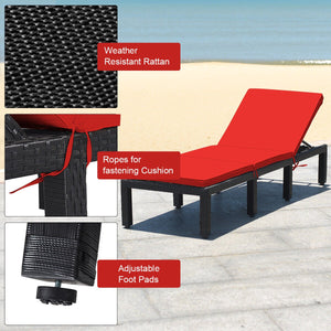 Patio Rattan Height Adjustable Lounge Chair with 2 Set of Cushion Cover-Red & Off White view 8