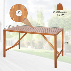 67 Inch Patio Rectangle Acacia Wood Dining Table with Umbrella Hole view 5