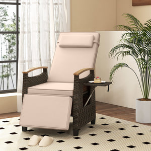 Patio Wicker Recliner Chair with Adjustable Backrest and Footrest-Brown view 2