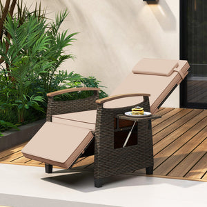 Patio Wicker Recliner Chair with Adjustable Backrest and Footrest-Brown view 3