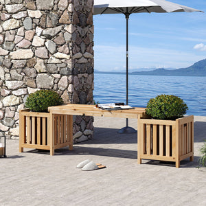 Patio Wooden Bench with Planter 2 Person Patio Bench-Natural view 2