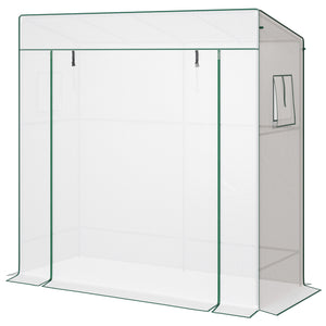 Walk-in Tomato Greenhouse Lean-to Green House with Reinforced PE Cover, Roll-up Door, Mesh Windows, Green – view 8