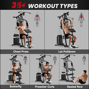 Soozier Home Gym Equipment Weight Training Machine, Multifunction Workout Machine with 143lbs Weight Stack for Full Body Workout and Strength Training