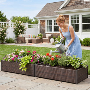 PE Rattan Elevated Raised Garden Bed with Open-Ended Base-Brown view 3