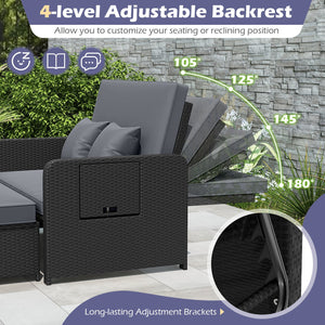 PE Wicker Outdoor Daybed with 4-Level Adjustable Backrest and Storage Ottoman-Gray view 7