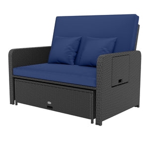 PE Wicker Outdoor Daybed with 4-Level Adjustable Backrest and Storage Ottoman-Navy view 4