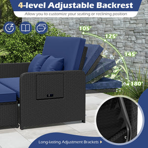 PE Wicker Outdoor Daybed with 4-Level Adjustable Backrest and Storage Ottoman-Navy view 7
