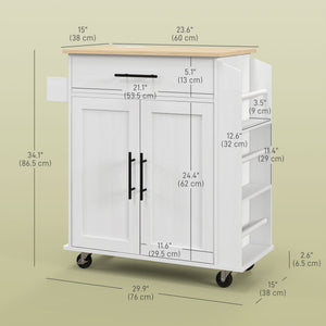 Rolling Island with Wheels for Kitchen, Kitchen Island on Rollers with Power Outlets, Drawer and Doors