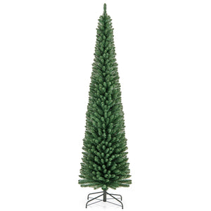 Pencil Christmas Tree with Memory Wire Branch Tips and Warm, LED Lights-8FT