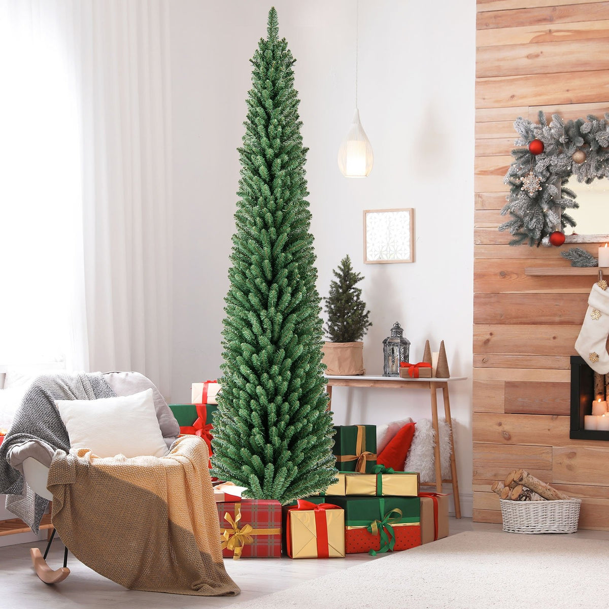 Pencil Christmas Tree with Memory Wire Branch Tips and Warm, LED Lights-8FT view 2