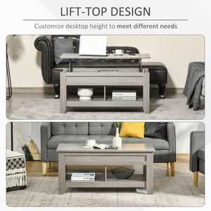 Lift Top Coffee Table with Hidden Storage Compartment and Open Shelves, Lift Tabletop Pop-Up Center Table for Living Room, Dark Walnut
