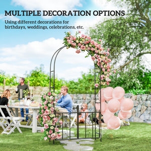 7.4 ft Garden Arch, Outdoor Trellis Arbor with Gate for Climbing Plants, Wedding Arch, Black
