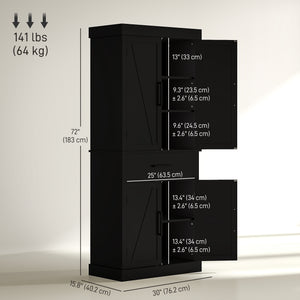 72" Kitchen Storage Cabinet, Farmhouse Kitchen Pantry Cabinet with 4 Barn Doors, Drawer – view 2