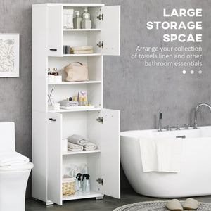 Bathroom Cabinet, Freestanding Linen Cabinet with Open Shelves and Cupboards, 23.6"x13.2"x72", White