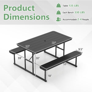 Picnic Table Bench Set for 2-4 People Outdoor Rectangular Camping Dining Table-Black view 4