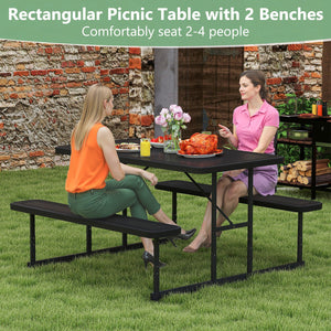 Picnic Table Bench Set for 2-4 People Outdoor Rectangular Camping Dining Table-Black view 5