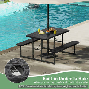 Picnic Table Bench Set for 2-4 People Outdoor Rectangular Camping Dining Table-Black view 6