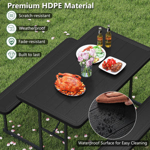 Picnic Table Bench Set for 2-4 People Outdoor Rectangular Camping Dining Table-Black view 7