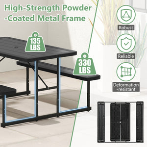 Picnic Table Bench Set for 2-4 People Outdoor Rectangular Camping Dining Table-Black view 8