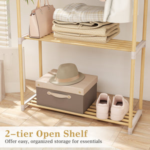 Pine Wood Clothes Rack with 2-Tier Open Storage Shelf for Hanging Clothes-Gray view 8