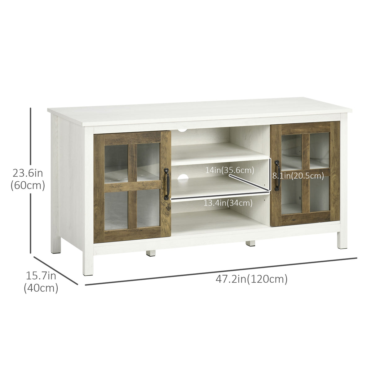 TV Stand for TVs up to 55 Inches, TV Cabinet with Adjustable Shelves and Cable Holes, TV Bench for Living Room, White