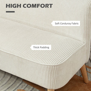Modern 2 Seater Sofa, Upholstered Two Seater Couch with Rubber Wood Legs, Cream White – view 3