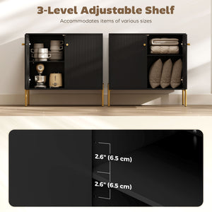 Sideboard, Modern Buffet Cabinet, Coffee Bar Cabinet with Fluted Doors and Adjustable Shelf, Black – view 3
